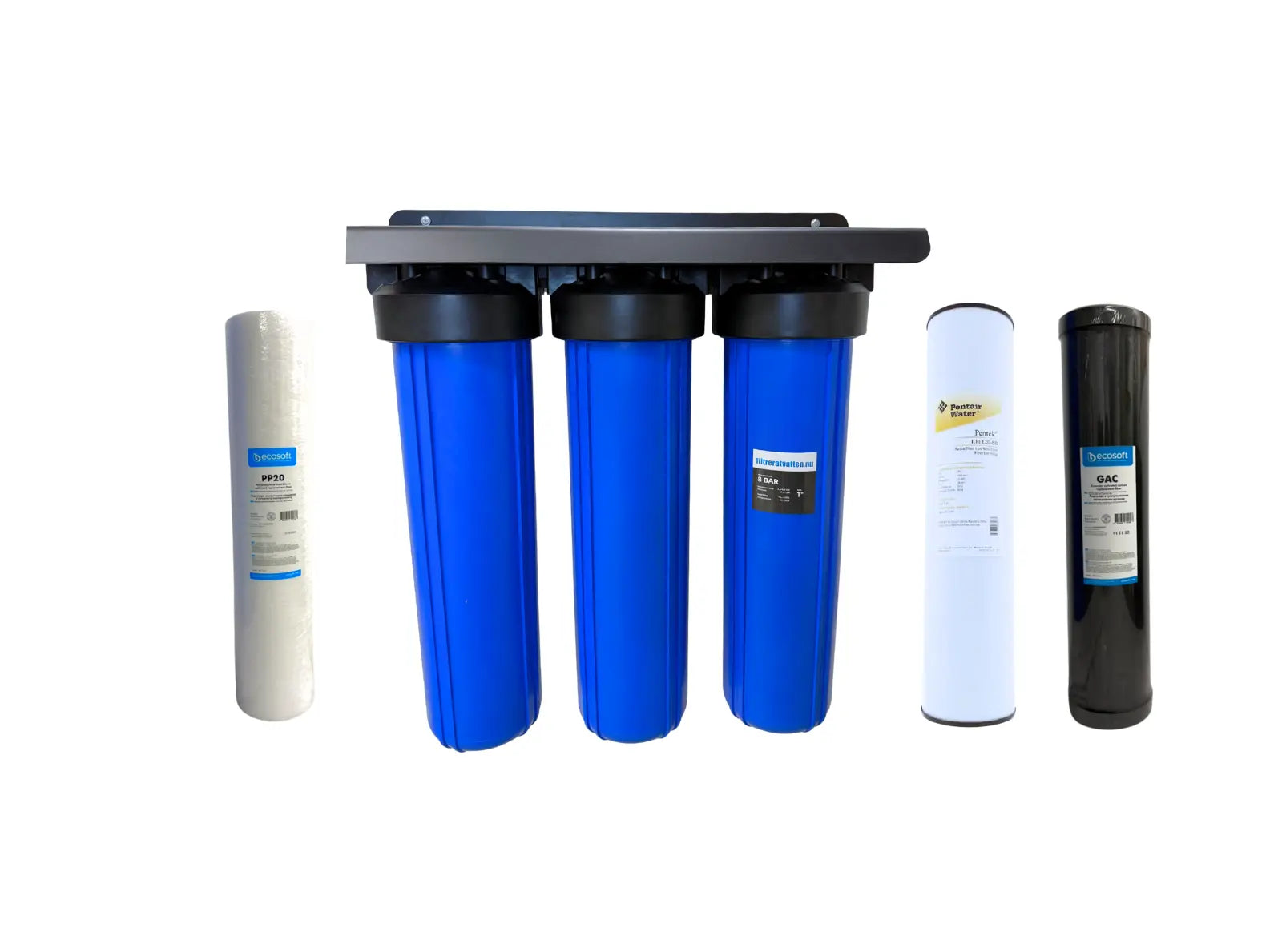 Vattenfilter egen brunn 20" Trio mot Järn, Sediment och Humus filtreratvatten.nu