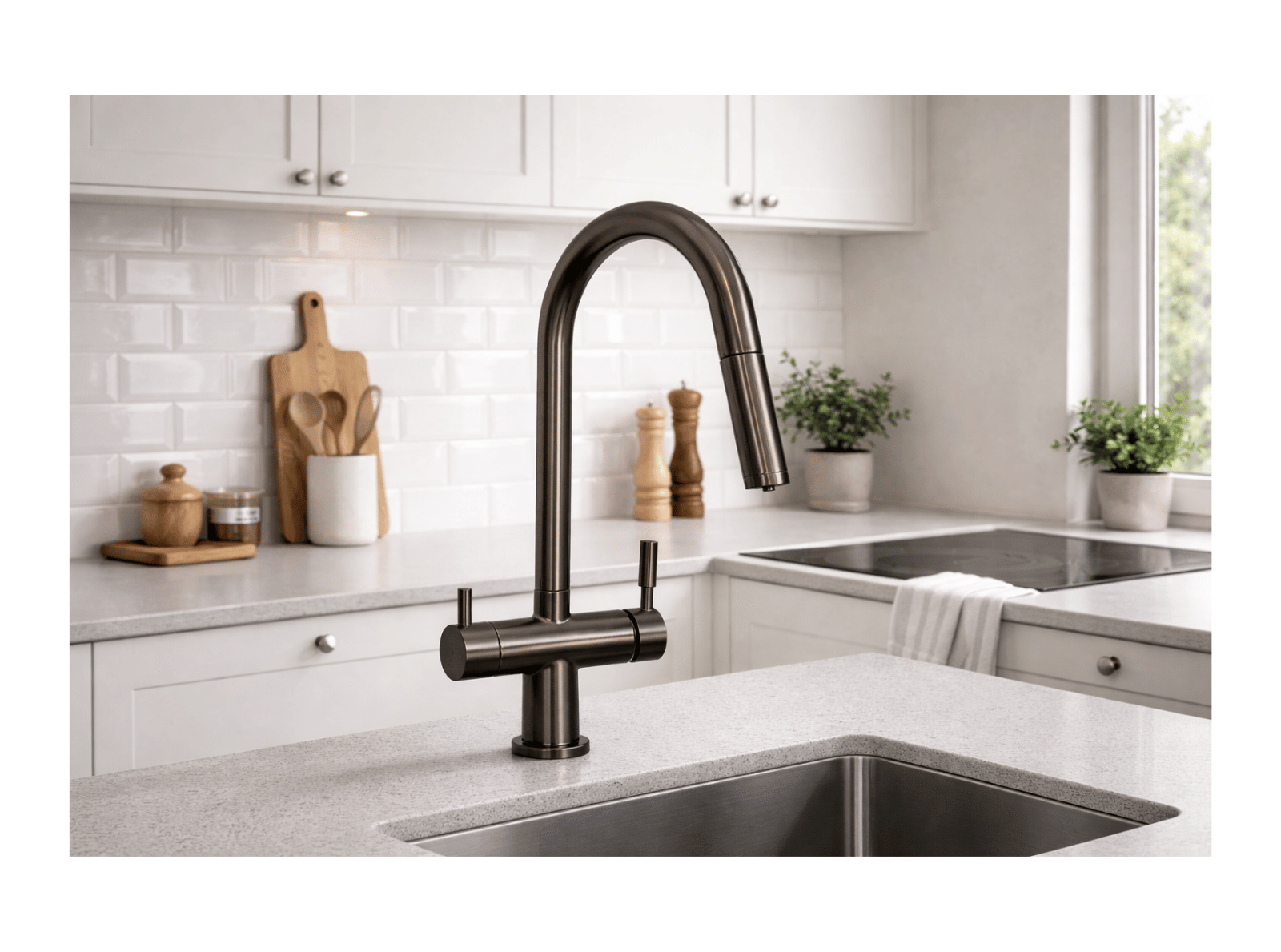 3-vägs köksblandare med utdragbar pip