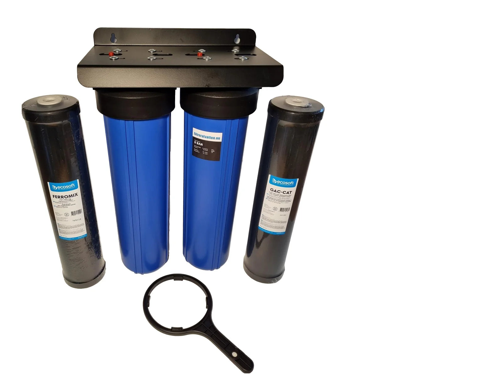 Vattenfilter egen brunn 20" Duo mot Järn (<1mg/L) & Svavelväte