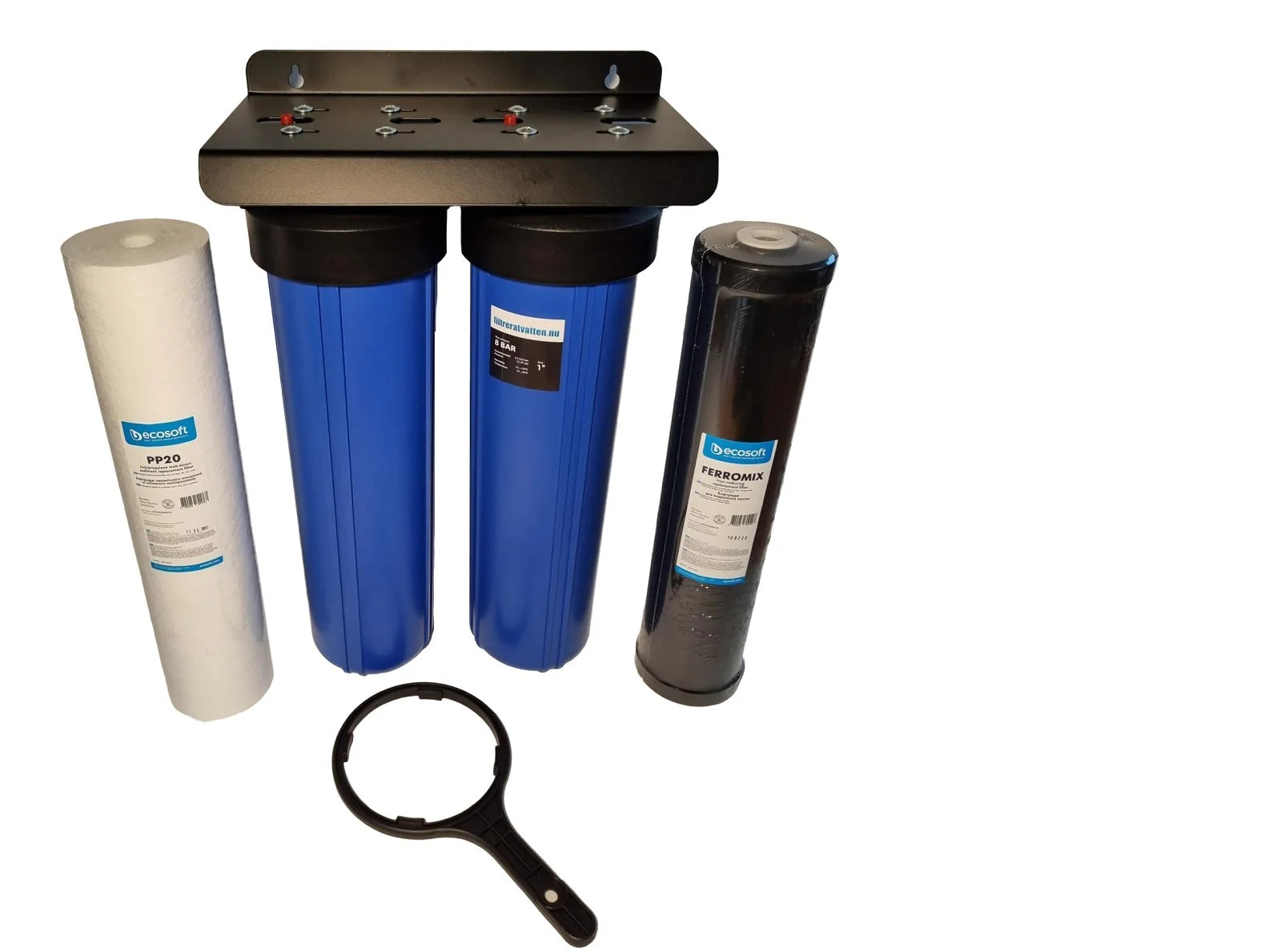 Vattenfilter egen brunn 20" Duo mot Järn (<1/mg/L) & Sediment