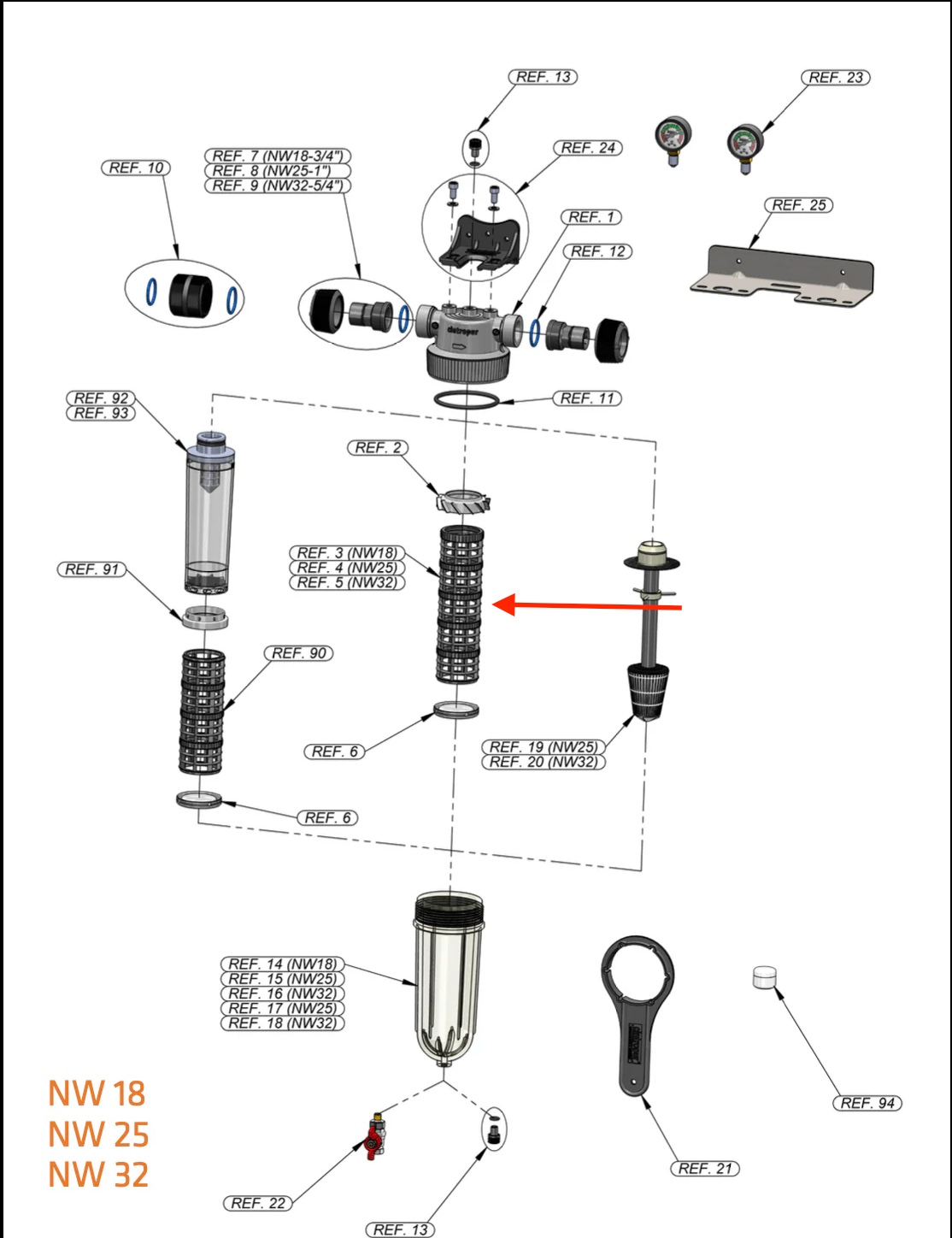 Filterduksstöd / Hylsstöd NW32