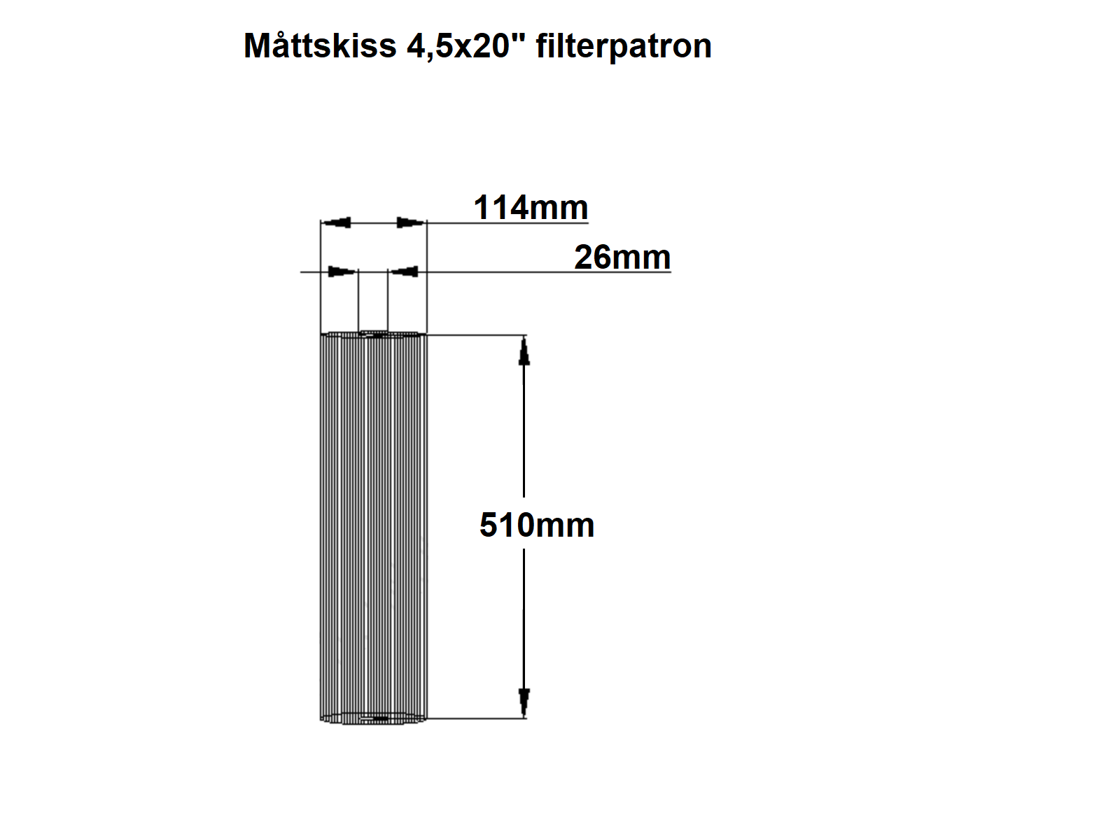 Måttskiss 4,5x20" filterpatron mot svavelväte doft