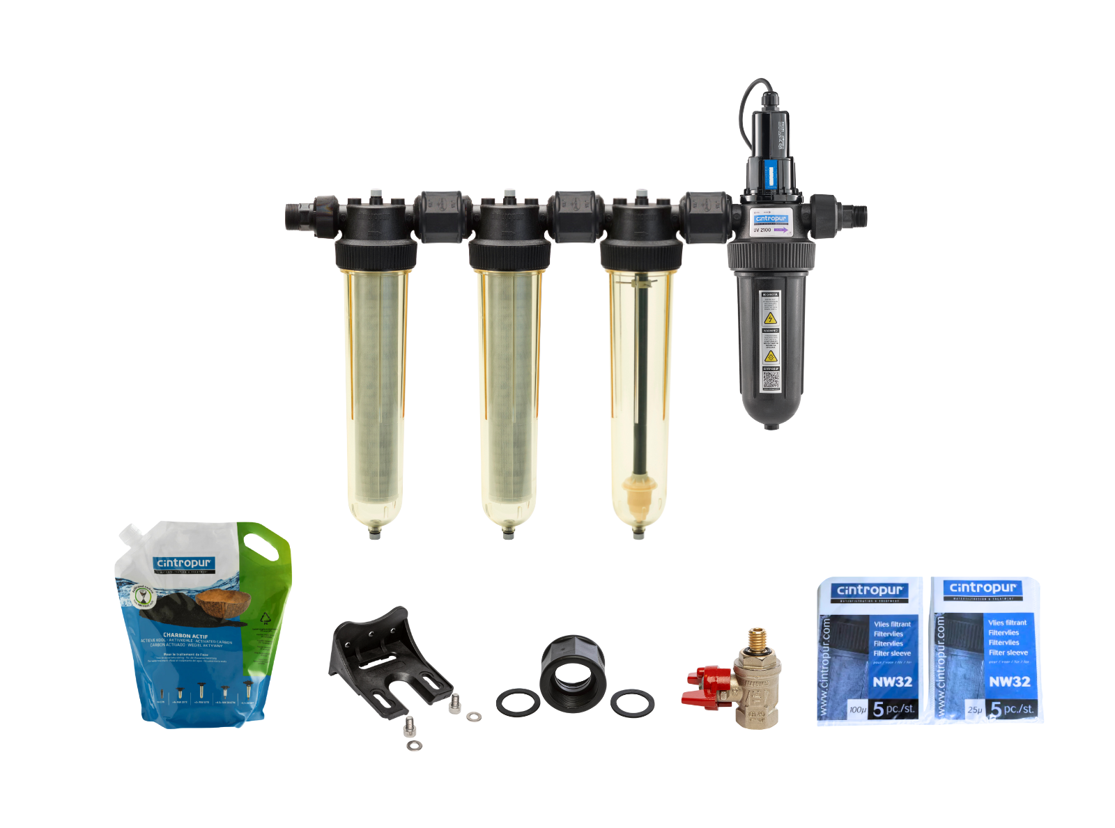 Vattenfilter egen brunn NW32 Trio+UV 25W (2xPartikel+Kol+UV)