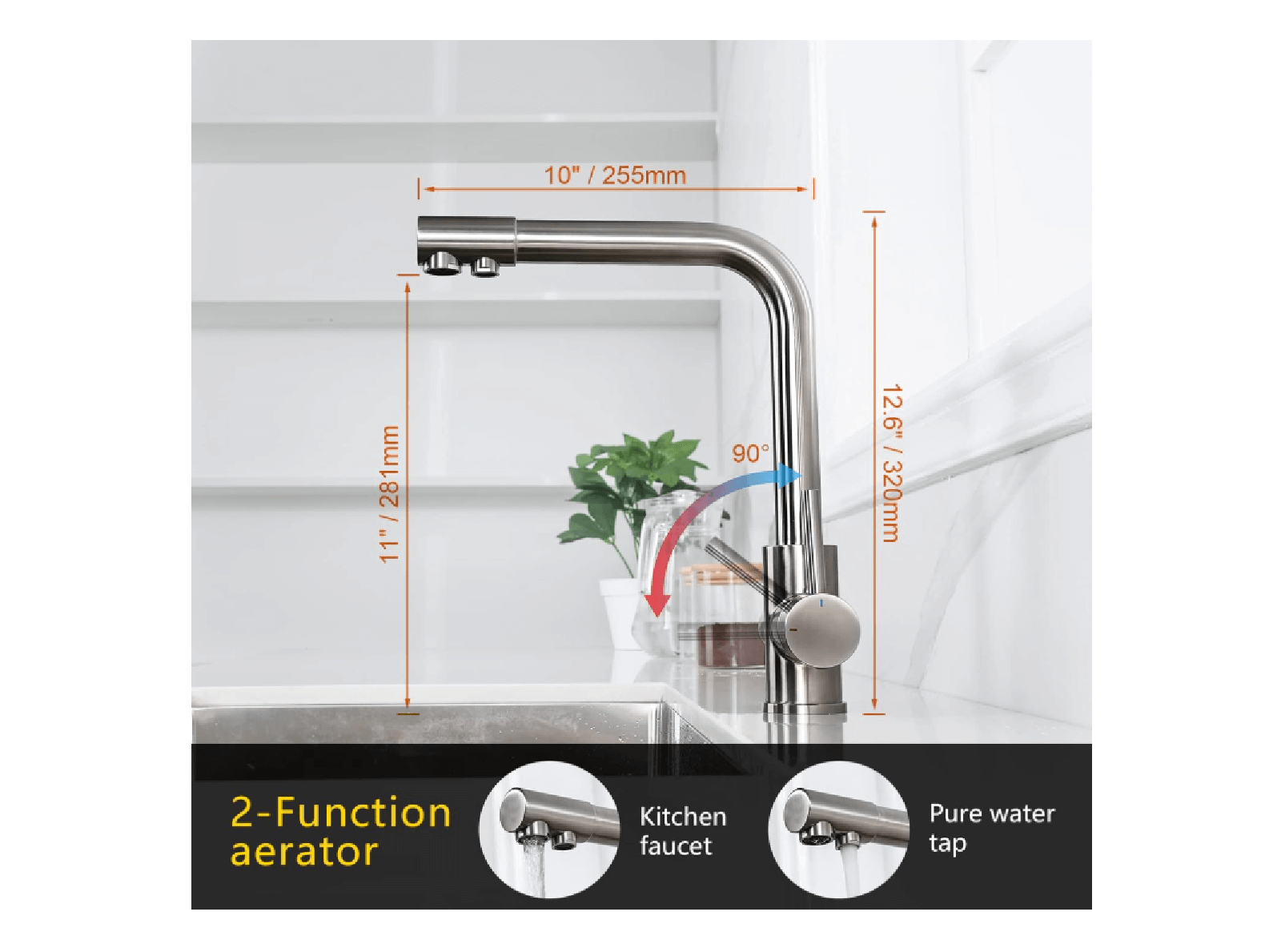 3-vägs kökskran till omvänt osmos filter under diskbänken