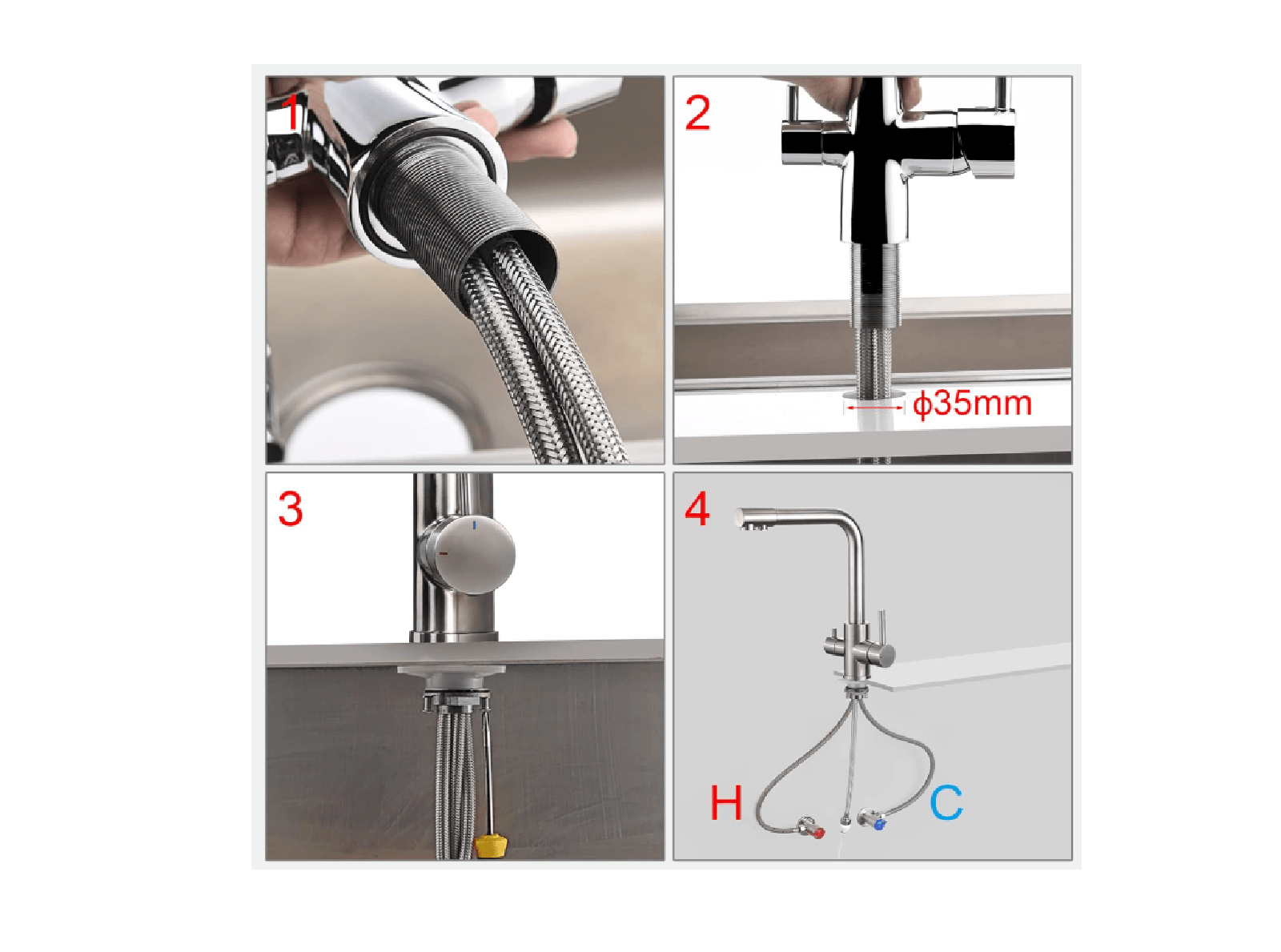 3-vägs kökskran till omvänt osmos filter under diskbänken