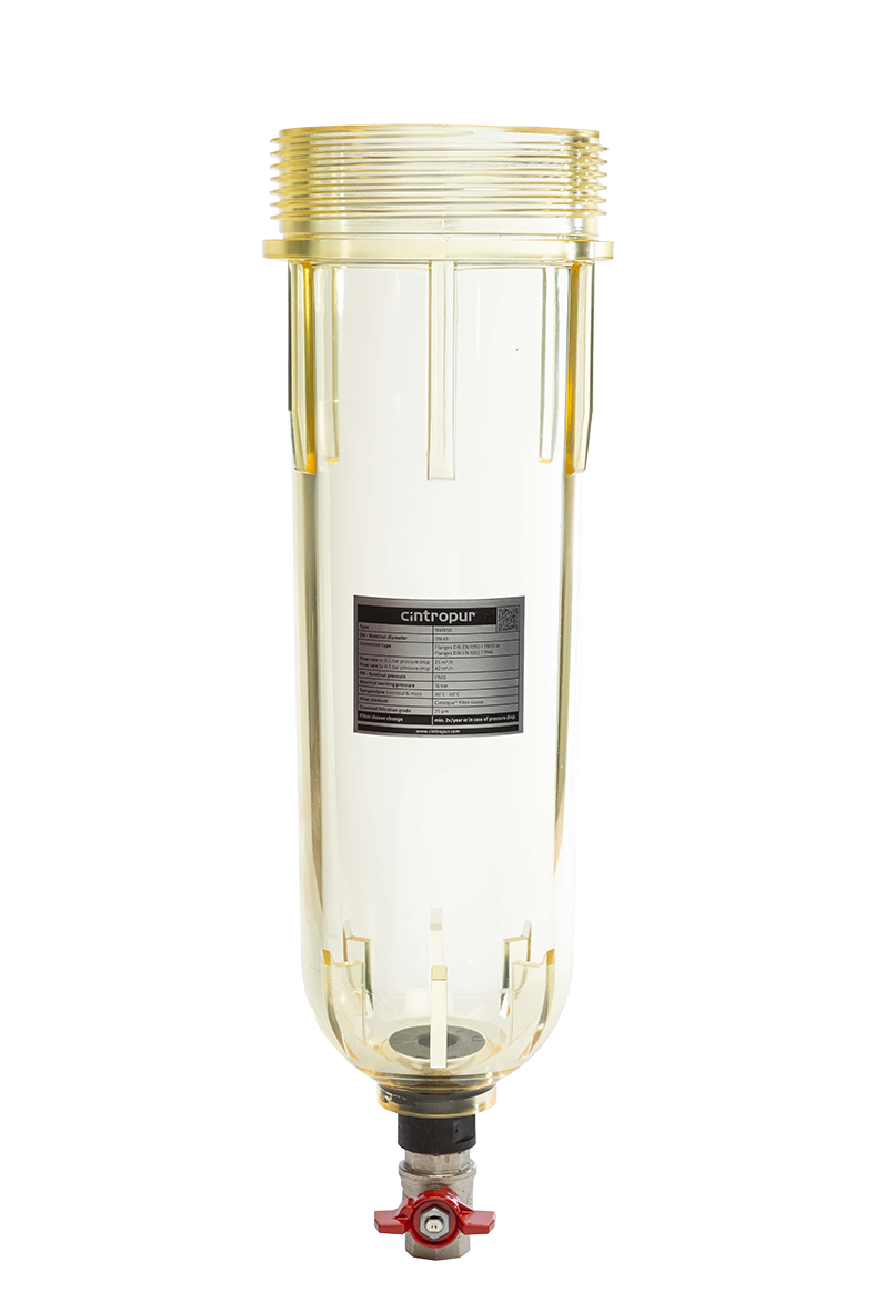 Transparent filterhus med adapter och avtappningskran till Cintropur NW500, NW650 och NW800
